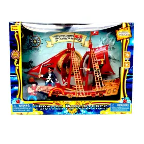 000y6y Ole Toys Factory Pirates Adventures Light Up Pirate Ship And Action Figure Playset - Red