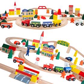 Orbrium B004b8fizo Wooden Train Set City Blocks 100 Pcs Triple Loop Magnetic Trains