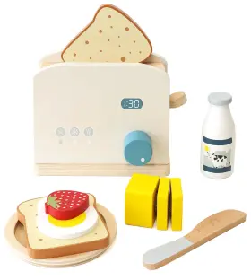 B097n9514k Pairpear Pop-up Toaster Play Kitchen Playset - Wooden Toy Food And 11 Accessories