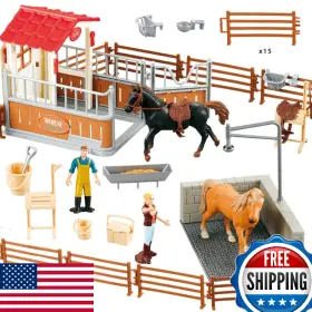 B0bx9kbcl8 Peagprav Peagrav Horse Stable Playset With Rider Wash Area Fence And Animal Figures - Gift
