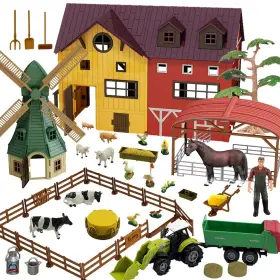 B0c5rjp9z8 Peagprav 140-pcs Farm Animals Figurines Toy Set - Barn Stable Tractor Ages 3