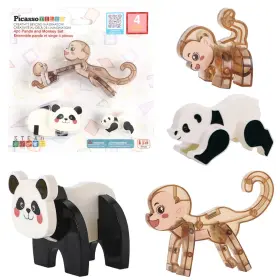 Pta36 Picassotiles 4 Pieces Panda And Monkey Parent Baby Characters Playset