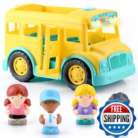 Play B0fg7ykw37 Yellow School Bus Toy For Toddlers With Figures And Driver Lights/music A