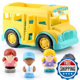 B0fg7ykw37 Play Yellow School Bus Toy For Toddlers With Figures And Driver Lights/music A