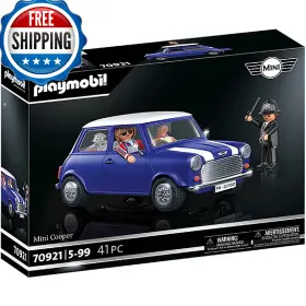 B09jslvryl Playmobil Mini Cooper With Figures And Dalmatian - Classic British Car Toy Set