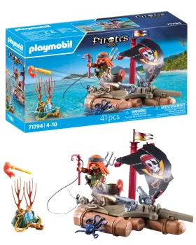 B0dlgrsfy2 Playmobil Pirate Raft With Treasure Floating Skull Cannons - Ages 4-10