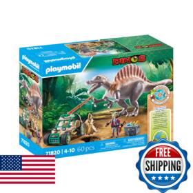 Playmobil B0dqvmlx6b Spinosaurus Attack With Researcher Car Crane And Triceratops Skull