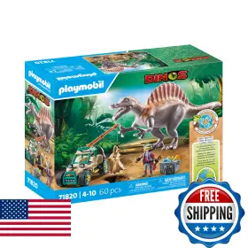B0dqvmlx6b Playmobil Spinosaurus Attack With Researcher Car Crane And Triceratops Skull