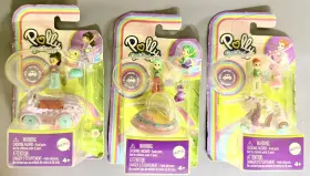 Hkv58 Polly Pocket Mini Vehicle And Doll Lot Of 3 Die Cast Vehicles Donut Scooter