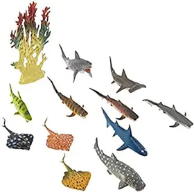 Rhode Island Novelty 097138921703 Shark And Stingray Playset 12 Piece Toy Set In Clip Bag