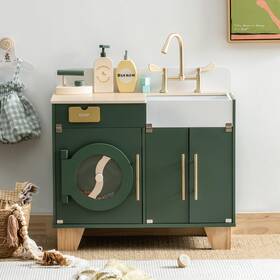 Robotime B0cq8f2wzr Play Kitchen Set- Wooden Toy Washing Machine Kids Washer And Dryer For