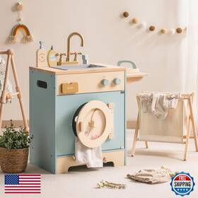 Robotime B0cw8r22cd Toy Kitchen Washer Playset Wooden Washing Machine For Kids Clothes