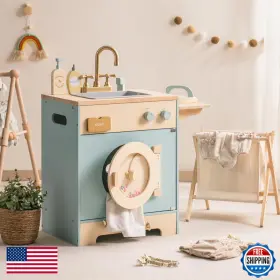 B0cw8r22cd Robotime Toy Kitchen Washer Playset Wooden Washing Machine For Kids Clothes