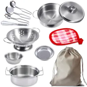 B09qq11rys Rupnoflbui Mini Kids Pretend Play Kitchen Toys Set - Stainless Steel Pots Pans Food And Ute