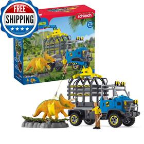 Schleich B09qh83cwn Dinosaurs Dinosaur Transport Mission 43-piece Play Set Triceratops