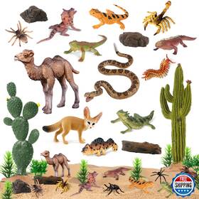 Sienon B0d2ht36t4 32pc Desert Animal Figures Playset Cactus Kit Diorama Project