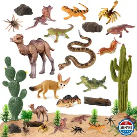 B0d2ht36t4 Sienon 32pc Desert Animal Figures Playset Cactus Kit Diorama Project