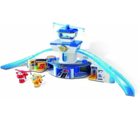 Super Wings 793631466016 World Airport Playset Includes 2 Inch Transform-a-bot Jett And Donni