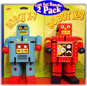 B00qji0cqo The Original Toy Company Robot X-7 Bendable Wooden Robots - 2 Pack Red And Blue