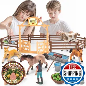 B0fmxy6htv Thinkbay 35 Pcs Horses Toys Set For Kids Solid Realistic Horse Stable Playset B