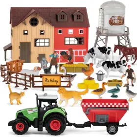B0cycpgjsd Tikonsyol Farm Animal Toy Set With Red Barn 33pcs Playset For Kids 3-7 Tractor