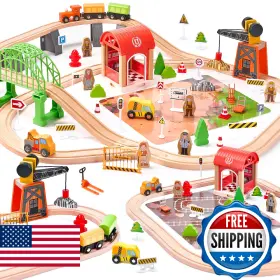 B0fnbxj4w2 Tiktiles Wooden Train Set 102-piece For Toddlers Kids Ages 3-8 Double-sided Expandable T