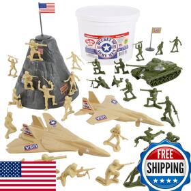 Tim Mee Toy B0c7xyxzvg Timmee Bucket Of Army Men - Od Green Vs. Tan 54pc Soldier Playset