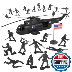 B0fp7cnv59 Tim Mee Toy Timmee Plastic Army Men Helicopter Playset - Black 26pc Made In Usa