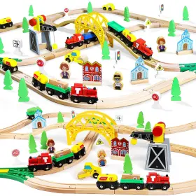 B08gqz7tcb Toy Life 60pc Wooden Train Set With Magnetic Crane And Tracks - Kids 3-8 Yrs