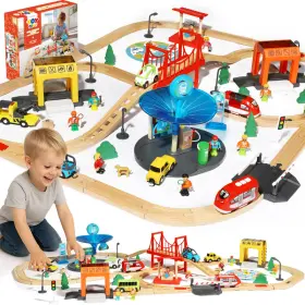 B0f534xkyj Toy Life Wooden Train Set For Toddlers 2-4 119pcs City Toys