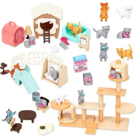 B09q971vb1 Tqqfun 43-piece Cat Figurine Playset - Realistic Pet Care Center Role Play Toys