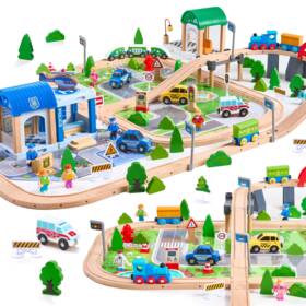 Vigorfun B0dfydpmjr 172pcs Wooden Train Set For Toddlers Track - Expandable