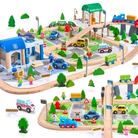 B0dfydpmjr Vigorfun 172pcs Wooden Train Set For Toddlers Track - Expandable