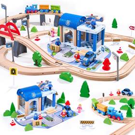 Vigorfun B0f1xh11t2 102pcs Wooden Train Set For Toddlers Track - Expandable And Change