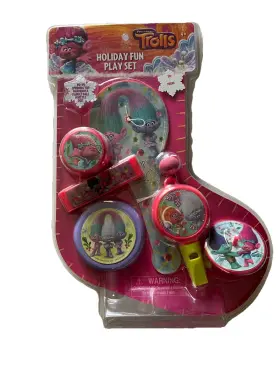 What Kids Want 687554316209 Trolls Holiday Fun Playset-yo Yo Spin Top Hermonica Whistle Flying Disc-new