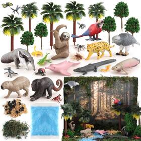 Wookidel B0fjfkk2b4 37pcs Rainforest Animals Figures Toys Set Diorama Supplies Include J