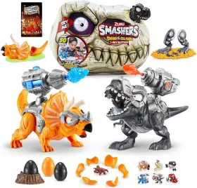 Zuru 193052049995 Smashers Dino Island T-rex And Triceratops Battles Playset 50 Surprise Black