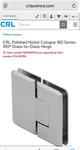 C.r. Laurence C0L180PN Crl Polished Nickel Cologne Series Glass-to-glass New. Price: $59.95.