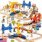 94PCS Wooden Train Set, Modern City Adventure Railway Track For Kids With Bridge New. Price: $83.64.