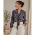 Juicy Couture Navy Floral Tie Neck Blouse Long Sleeve JG001178 Small Pre-owned. Price: $24.88.