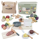 Nunukids Wooden Play Food Sets For Kitchen 42 Pc Toys Storage New. Price: $96.53.