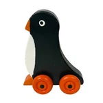 Vintage Wooden Penguin Rolling Push Toy Animal Orange Wheels 4IN Montessori Used. Price: $22.00.