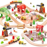 Wooden Train Set 102-PIECE For Toddlers Kids Ages 3-8, Double-sided Expandable New. Price: $64.57.