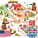 Wooden Train Set 102-PIECE For Toddlers Kids Ages 3-8, Double-sided Expandable New. Price: $76.45.