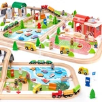 Wooden Train Set 175-PIECE For Toddlers Kids Ages 3-8, Double-sided Expandable New. Price: $70.21.
